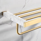 Brushed Brass Bathroom Accessory Set Metal & Marble Bathroom Hardware Set with Bathtub Shelf