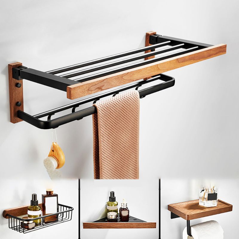 Wood and Aluminum Bath Accessory Set Black Bathroom Accessory Kit