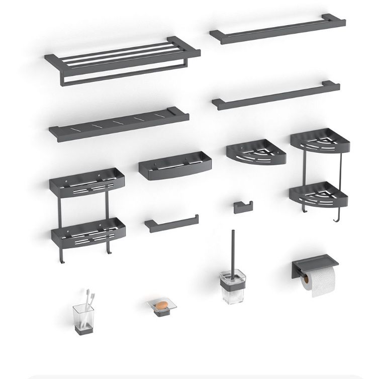 Gray contemporary bathroom accessory set Brushed gray bath shelf/toilet paper holder/towel bar