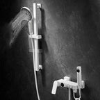 Round Shower Set White Wall Mounted Hand Shower Lever Handle Shower Hose Swiveling Shower Set
