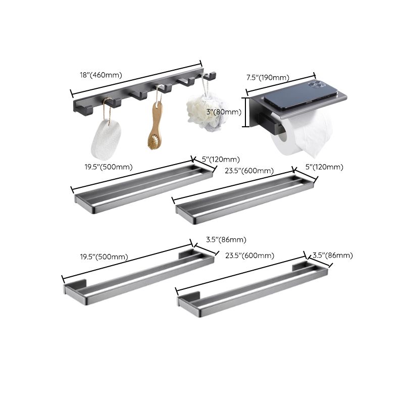 Gray 5-piece modern bathroom accessory set made of stainless steel