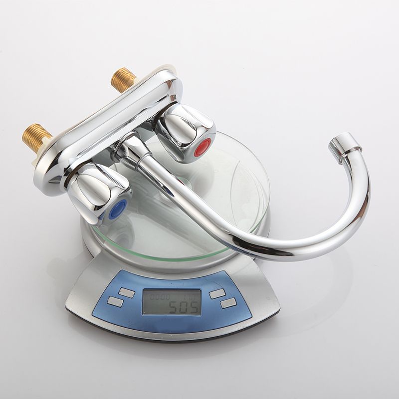 2-Handle Brass Bathroom Faucet Modern High Arc Center Tap
