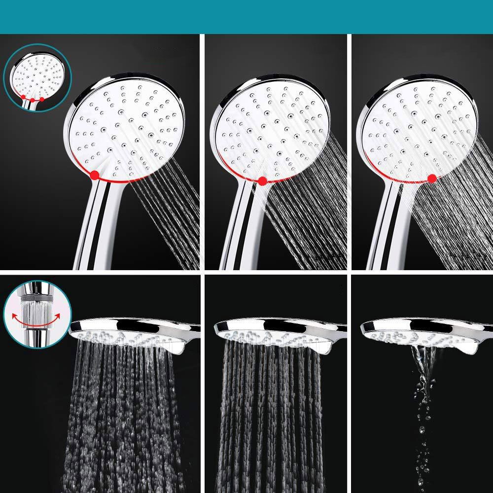 Standard Double Shower Set Round Metal Adjustable Spray Pattern Shower Head in Silver