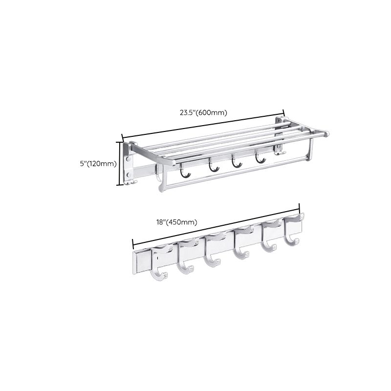 Contemporary silver metal bathroom accessory set with towel rack
