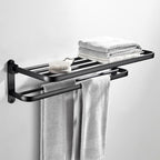 Modern Classic Bathroom Hardware Set Matte Black Bathrobe/Towel Bar & Bathroom Shelf