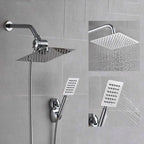 Silver Square Double Shower Head Modern Water Filtration Wall-Mounted Shower Head