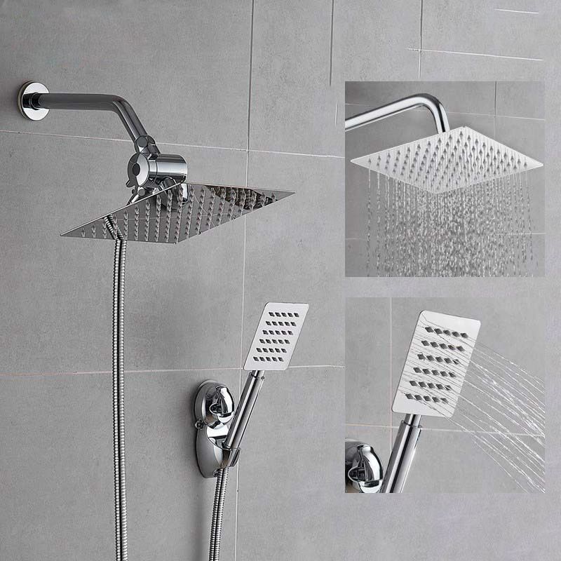 Silver Square Double Shower Head Modern Water Filtration Wall-Mounted Shower Head