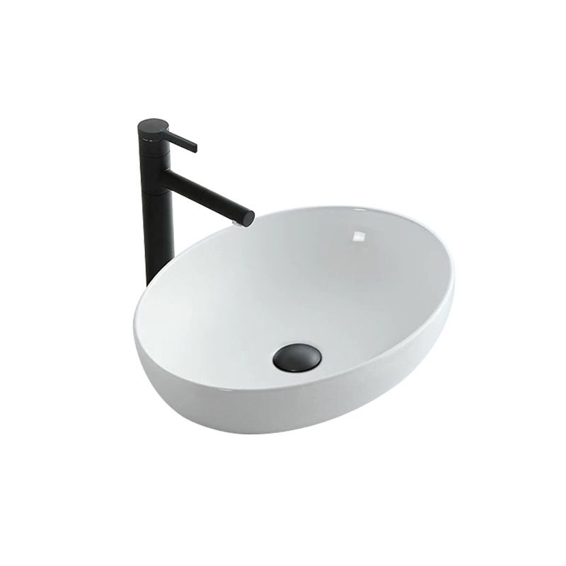 Modern Vessel Bathroom Sink Oval Porcelain with Pop-Up Drain System Vessel