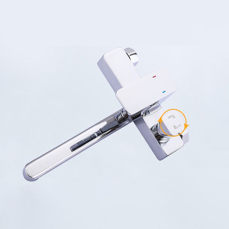 Chrome polished bathroom faucet wall-mounted with swivel spout and hand shower