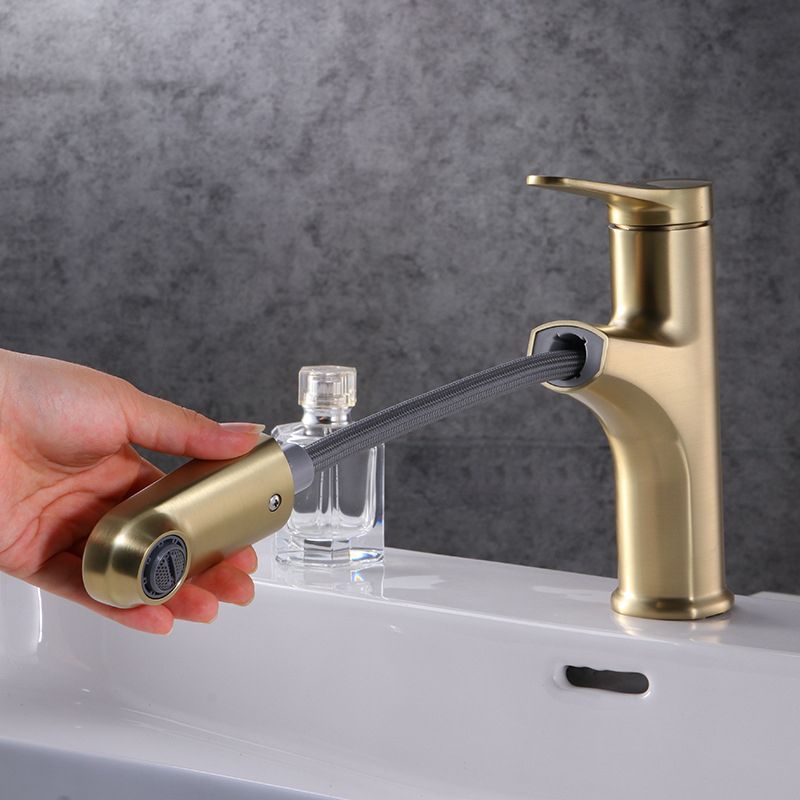 Contemporary Basin Faucet Copper Pure Color Single Lever Retractable Basin Faucet
