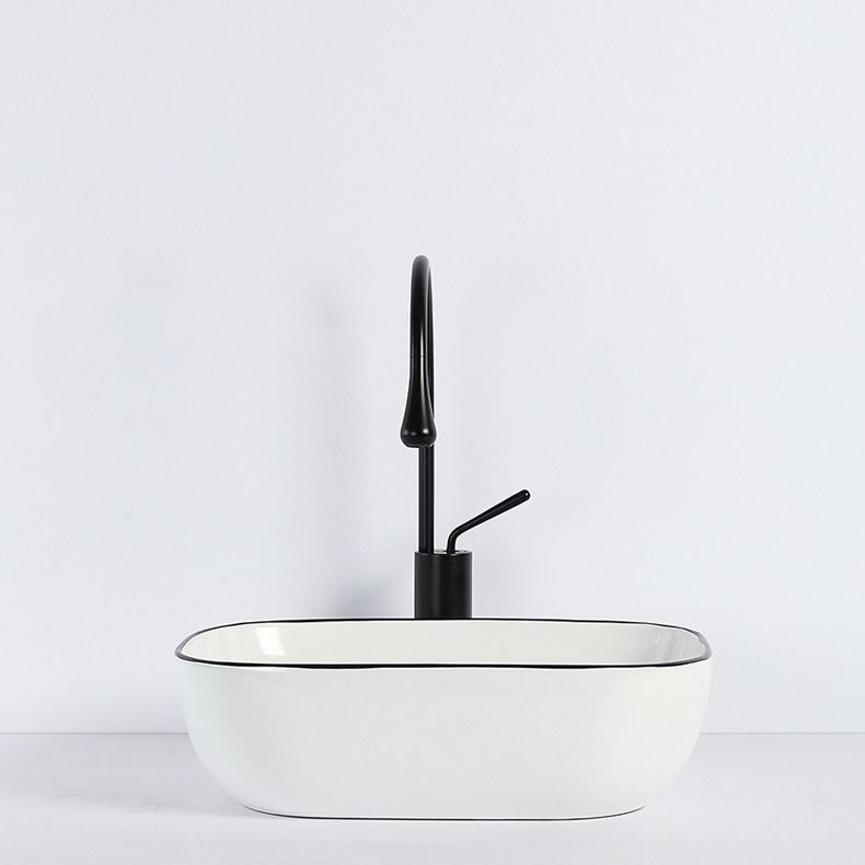 Contemporary sink with pop-up drain porcelain rectangular basin
