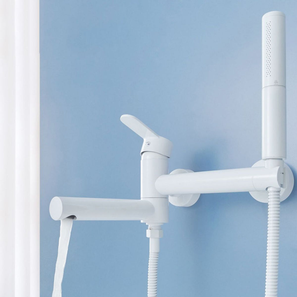 Metal Modern Bathroom Faucet White Single Handle Bathtub Fill Valve Trim