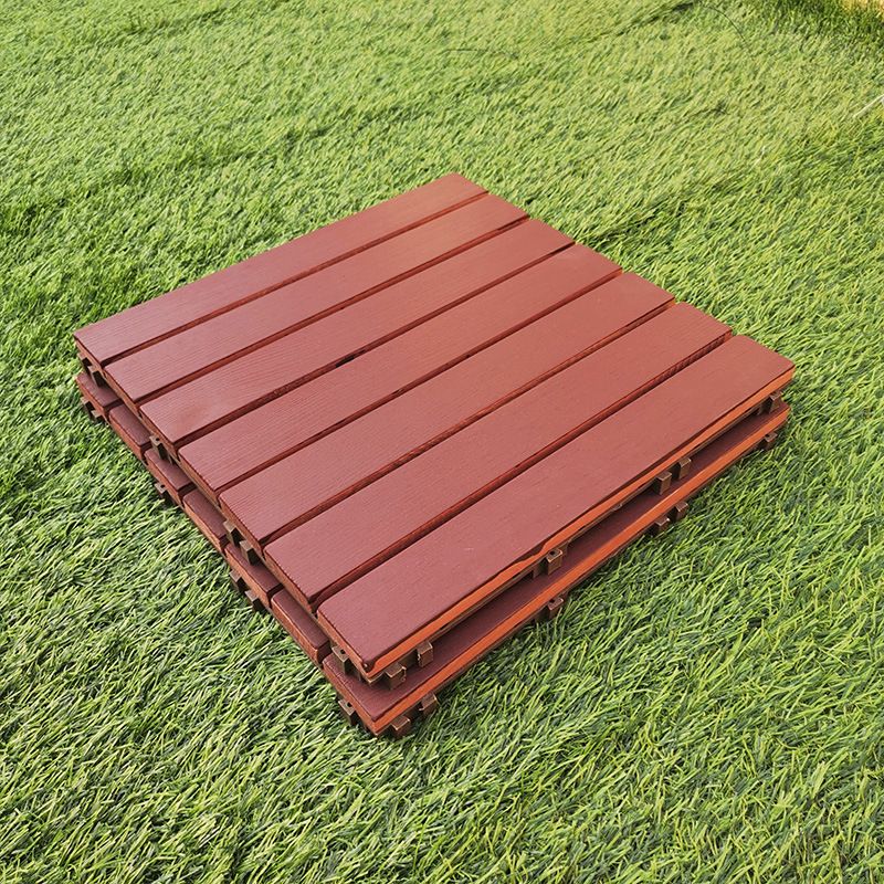 Red 6-Slat Square Wood Deck Tiles Snap-Fit Installation Floor Tiles