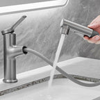 Modern Style Extendable Vessel Faucet Single Handle Low Arc Copper Vessel Faucet