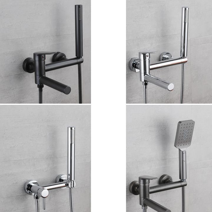 Lever Handle Bathtub Faucet Wall Mount Shower Hose Swivel Spout Bathtub Filling with Hand Shower