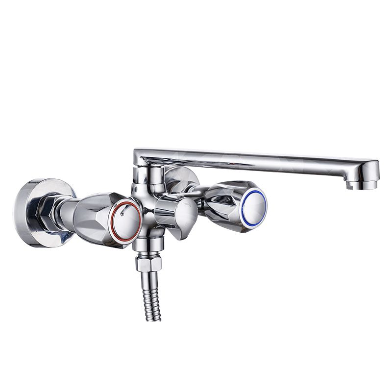 Contemporary Bathtub Faucet Trim Chrome Wall-Mounted Swivel Spout with Hand Shower