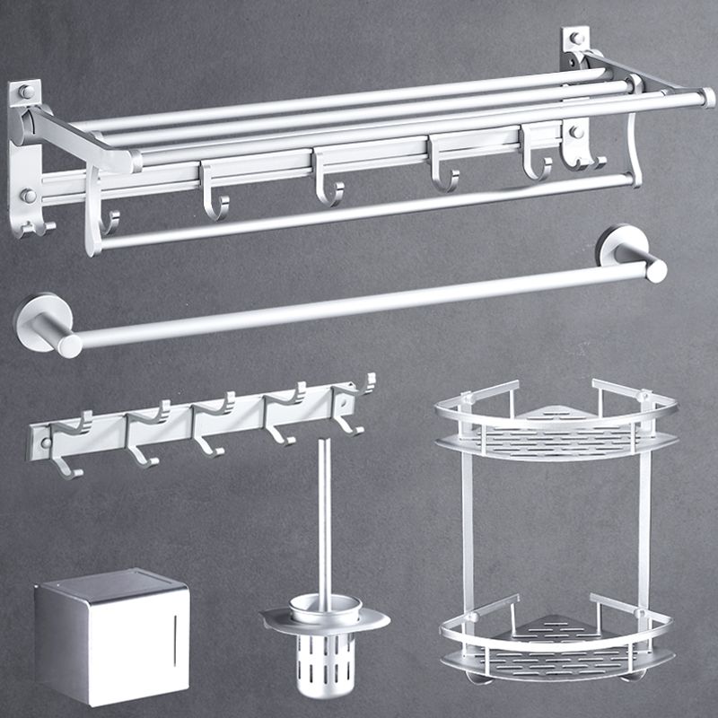Silver Modern Bathroom Accessory Set with Bath Shelf/Towel Rack & Bathrobe Hook