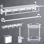 Silver Modern Bathroom Accessory Set with Bath Shelf/Towel Rack & Bathrobe Hook