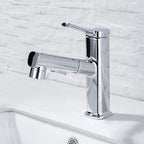 Contemporary Vessel-Faucet Pull-out Centerset Faucet with Swiveling Spout
