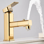 Luxury Extendable Basin Faucet Cubic Low Arc Vanity Faucet