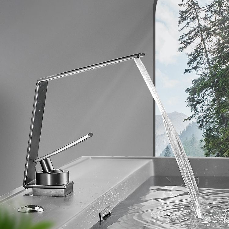 Metal Waterfall Spout Sink Faucet Lever Handles Vessel Sink Faucet