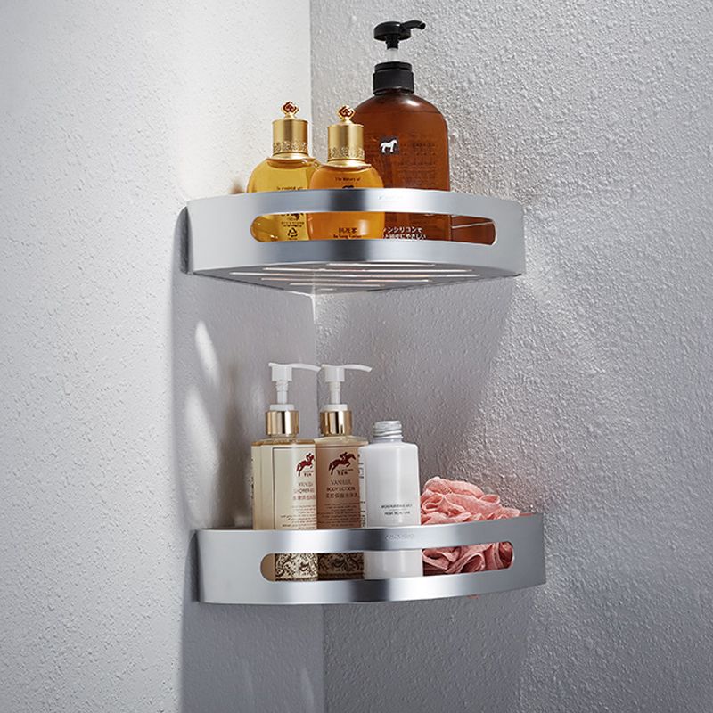 Contemporary bathroom accessory set made of aluminum with towel holder/bath shelf