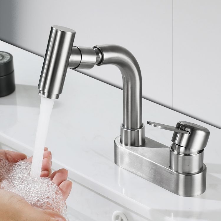 Center set bathroom faucet stainless steel lever handle 2 holes swivel sink faucet