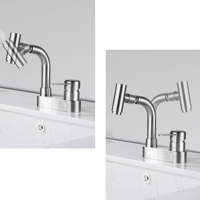 Center set bathroom faucet stainless steel lever handle 2 holes swivel sink faucet