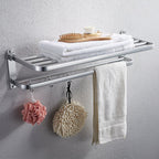 Contemporary bathroom accessory set made of aluminum with towel holder/bath shelf