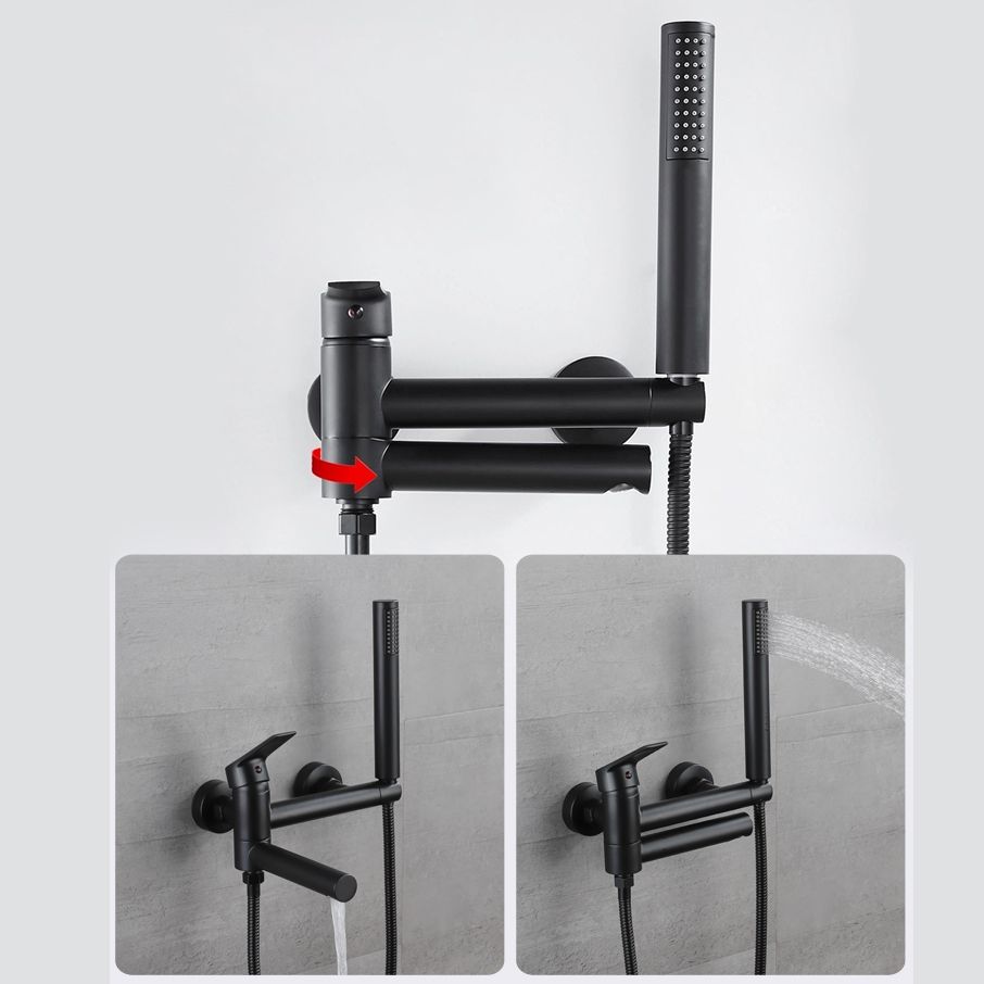 Lever Handle Bathtub Faucet Wall Mount Shower Hose Swivel Spout Bathtub Filling with Hand Shower