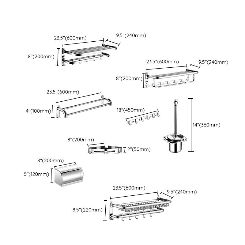 Classic Polished Chrome Bathroom Accessory Set Towel Rail/Paper Holder/Bathrobe Hook Included