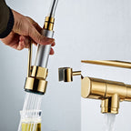 Glam Basin Faucet Brass Lever Handles Spring Neck Three-Function Bathroom Sink Tap