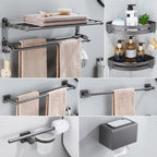 Contemporary bathroom accessories single piece or in a set made of gray metal
