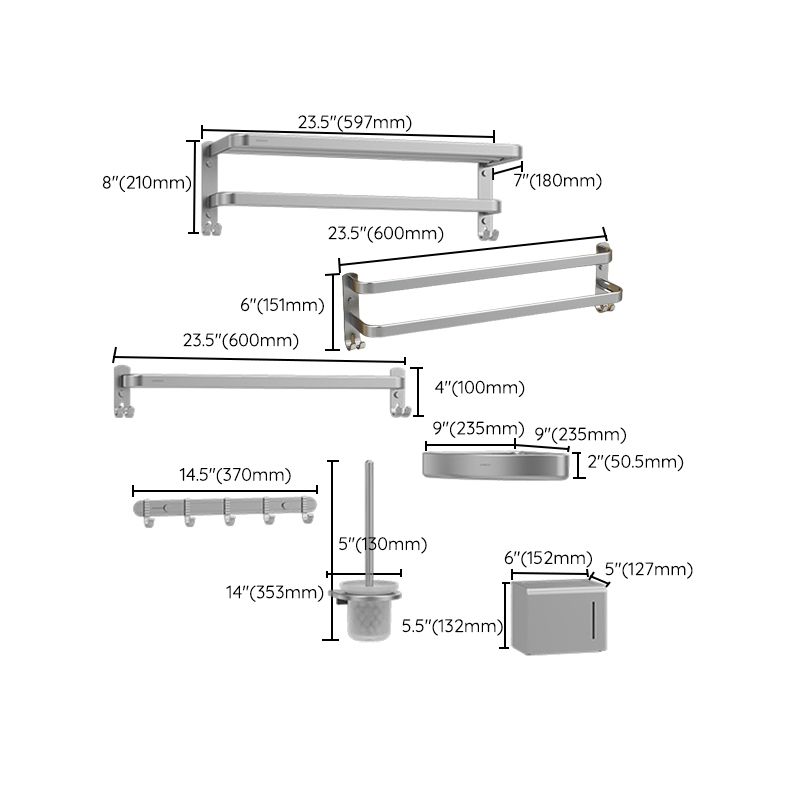 Minimalism Gray Bathroom Accessories Set Contemporary Style Aluminum Towel Rack
