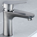Contemporary Stainless Steel Sink Faucet Lever Handles Low Arc Sink Faucet
