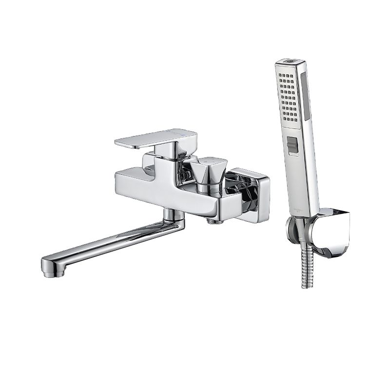 Wall Mounted Bathtub Faucet Trim Polished Chrome Swivel Spout with Hand Shower