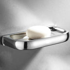 Contemporary silver bathroom set with bathroom shelf and towel rail
