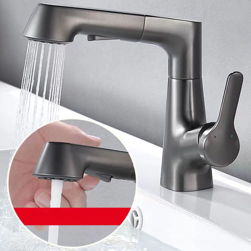 Modern Sink Faucet Lever Handle Copper Low Arc Pull-Out Sink Faucet