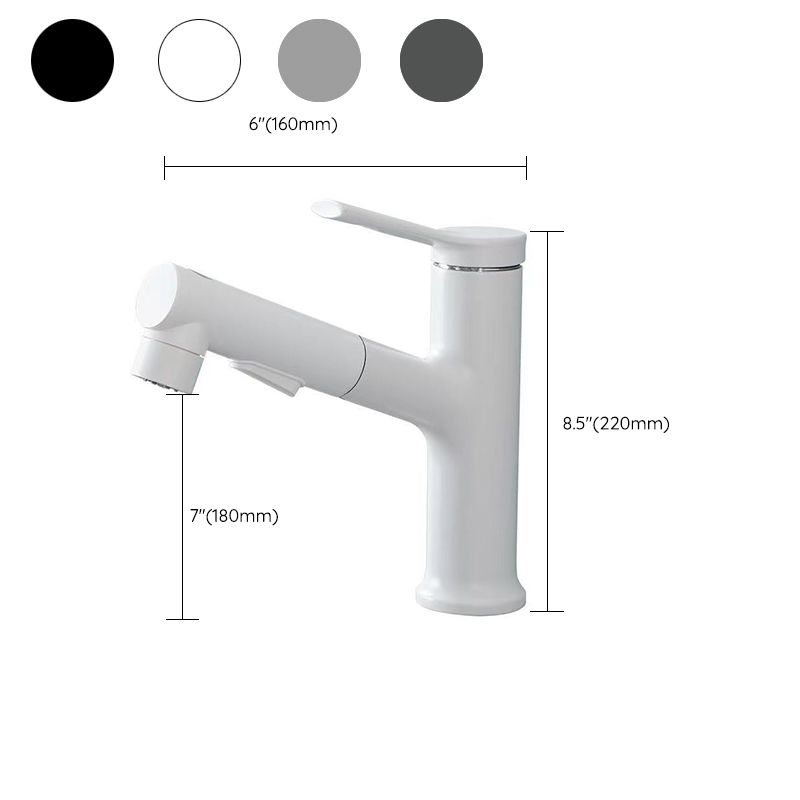 Modern Washbasin Faucet Copper 1-Handle Low Arc Pull-Out Washbasin Faucet for Bathroom
