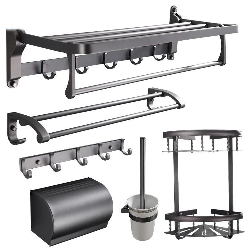 Modern 5/6-piece bathroom accessory set with bathroom shelf/robe hooks/towel bar