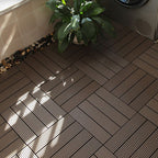 12" X 12" PVC 6-Slat Square Patio Tiles Snap Fit Installation Outdoor Floor Tiles