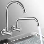 Modern Bridge Water Faucet 304 Stainless Steel Knob Handle Swivel Spout Wall Mounted Faucet