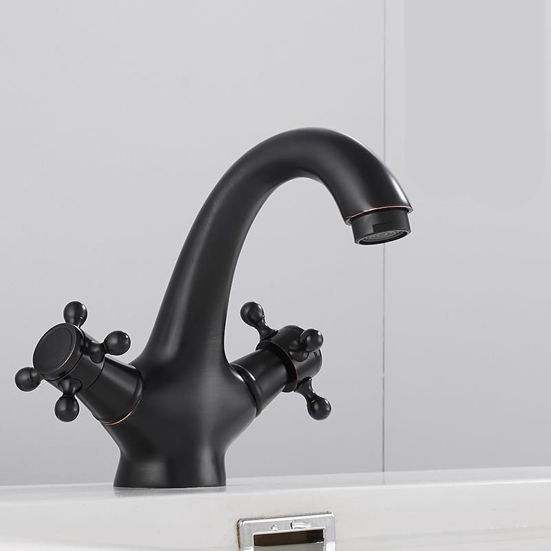Centered Basin Mixer Single Hole Bathroom Faucet with 2 Cross Handles