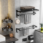 Black Aluminum Bathroom Accessory Set Modern Bathroom Shelf / Towel Bar & Paper Holder