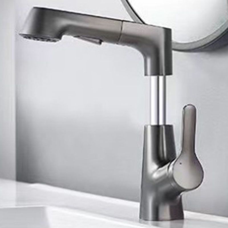 Modern Sink Faucet Lever Handle Copper Low Arc Pull-Out Sink Faucet