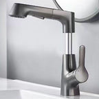 Modern Sink Faucet Lever Handle Copper Low Arc Pull-Out Sink Faucet