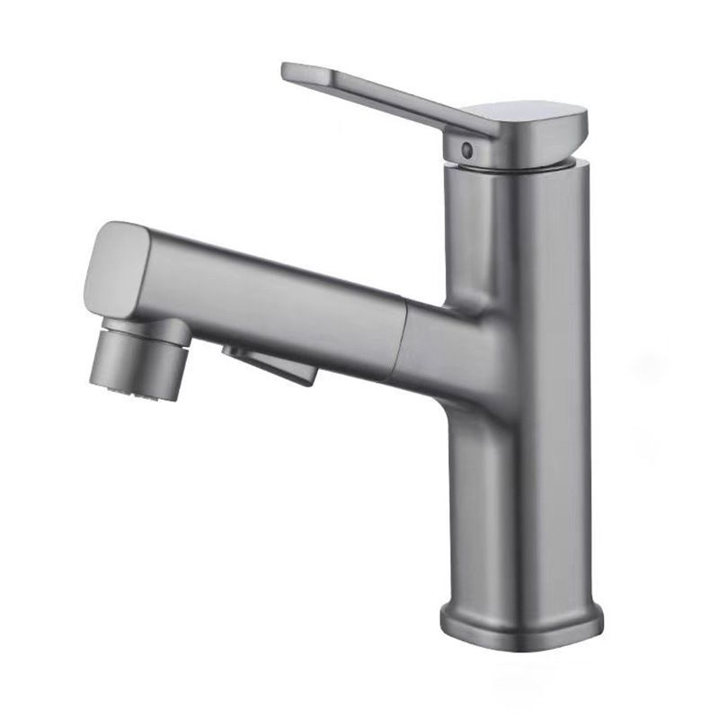 Modern bathroom sink faucet with brass lever handles and swivel spout