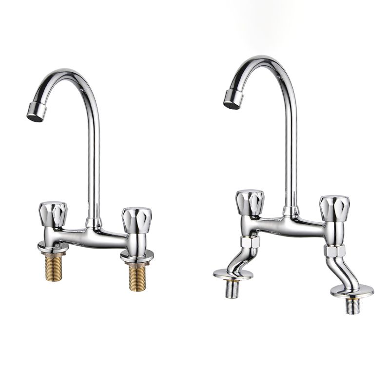 Contemporary Widespread Bathroom Faucet Knob Handle Goose Neck Arc Solid Brass Faucet