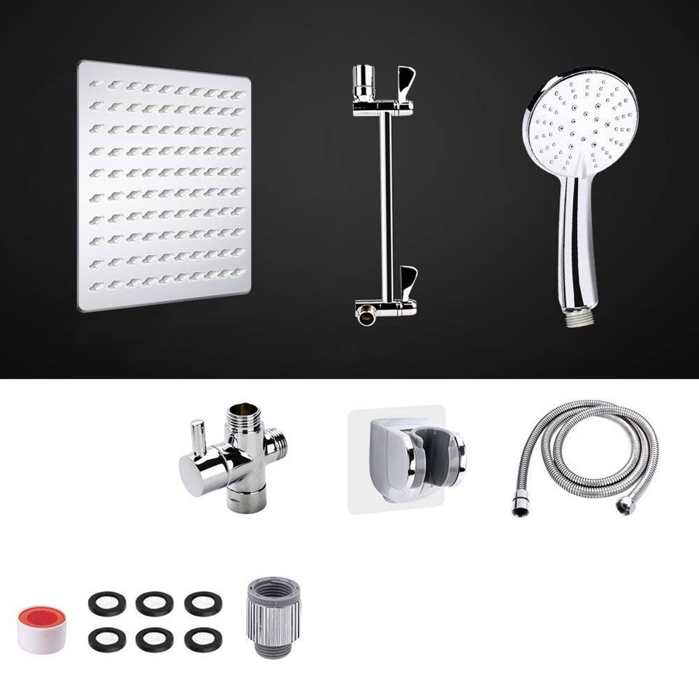 Standard Double Shower Set Round Metal Adjustable Spray Pattern Shower Head in Silver