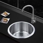 Contemporary Single Basin Kitchen Sink Round Stainless Steel Sink with Drain Strainer Set